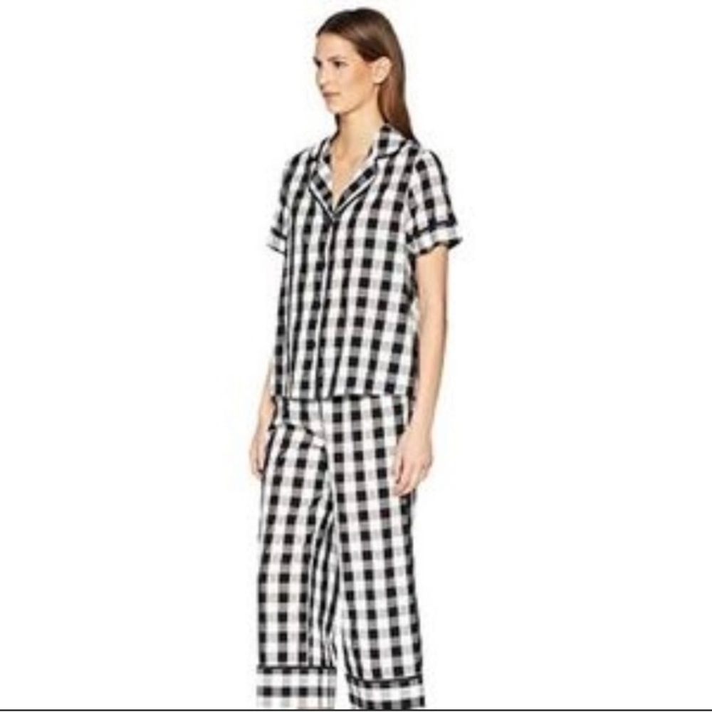 Kate Spade Pajamas 2 piece set - plaid check gingham black and white Lawn Crop